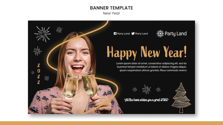 PSD gratuit conception de modèle de bannière de nouvel an