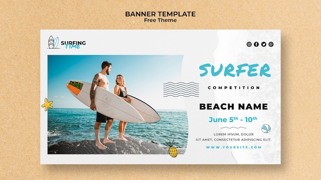 PSD gratuit conception de modèle de bannière de surfeur