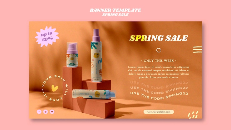 PSD gratuit conception de modèle de bannière de vente de printemps réaliste