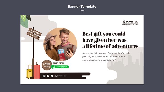 PSD gratuit conception de modèle de bannière de voyage design plat