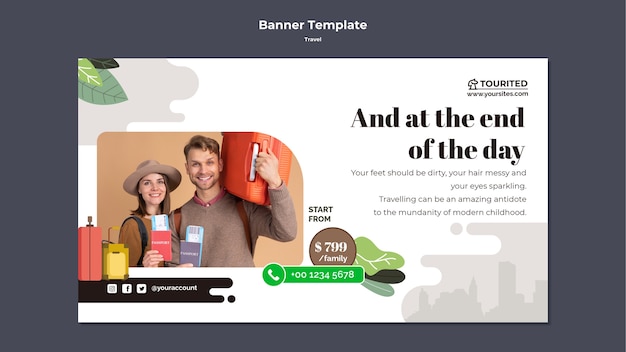 Conception de modèle de bannière de voyage design plat