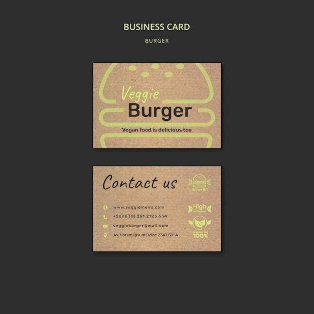 PSD gratuit conception de modèle de carte de visite burger