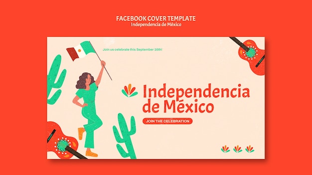 PSD gratuit conception de modèle de couverture facebook independencia de mexico