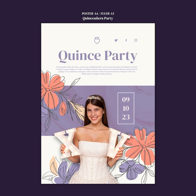 PSD gratuit conception de modèle de fête quinceanera