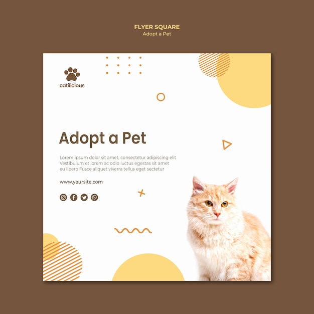 PSD gratuit conception de modèle de flyer carré pour adoption d'animaux