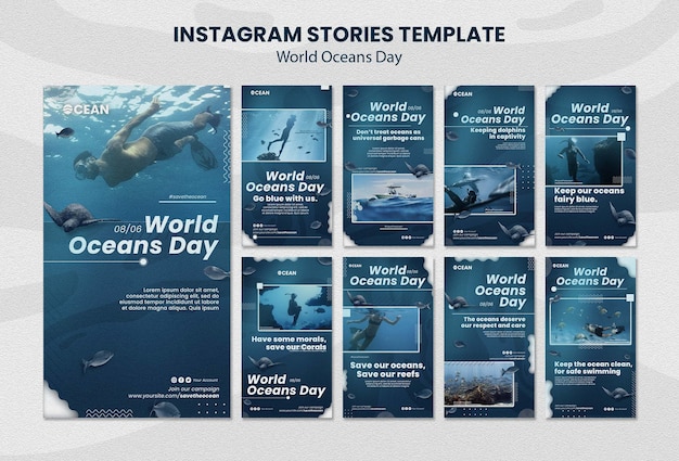 PSD gratuit conception de modèle d'histoires instagram pour la journée mondiale de l'océan