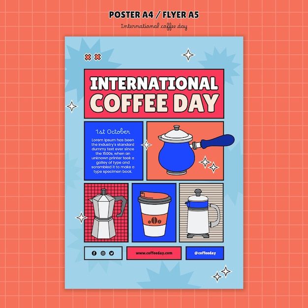 PSD gratuit conception de modèle de journée de café