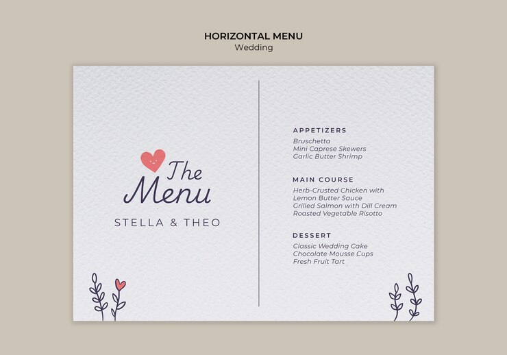 PSD gratuit conception de modèle de menu de mariage