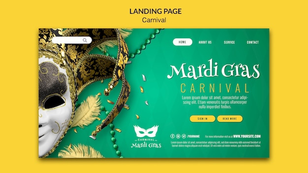 Conception de modèle de page de destination de carnaval réaliste