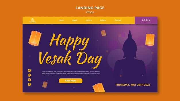 Conception de modèle de page de destination de célébration de vesak dégradé