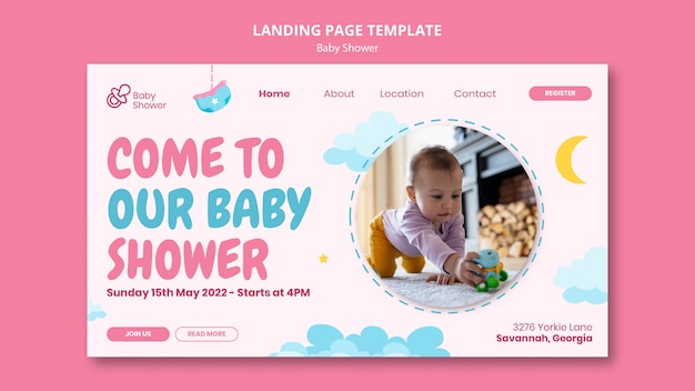 PSD gratuit conception de modèle de page de destination de douche de bébé