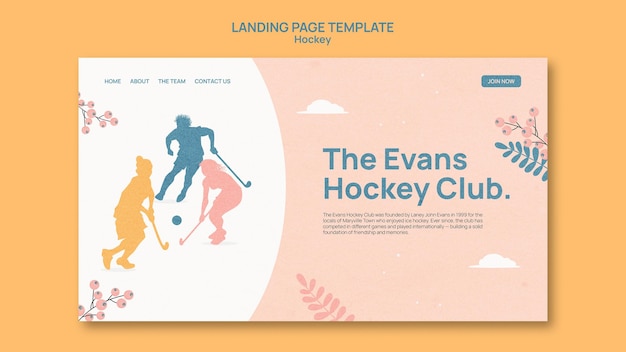 PSD gratuit conception de modèle de page de destination de hockey