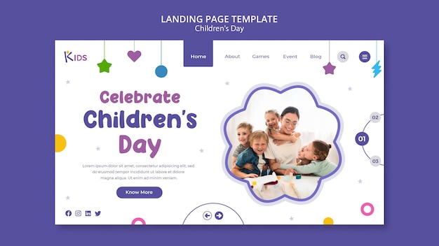 Conception de modèle de page de destination pour la journée des enfants