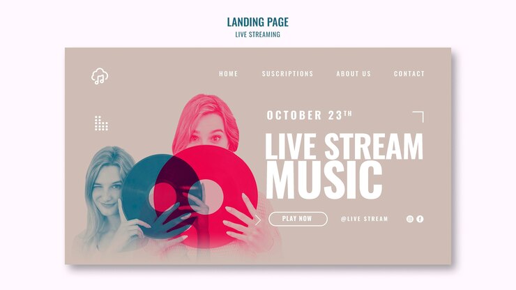 PSD gratuit conception de modèle de page de destination en streaming en direct