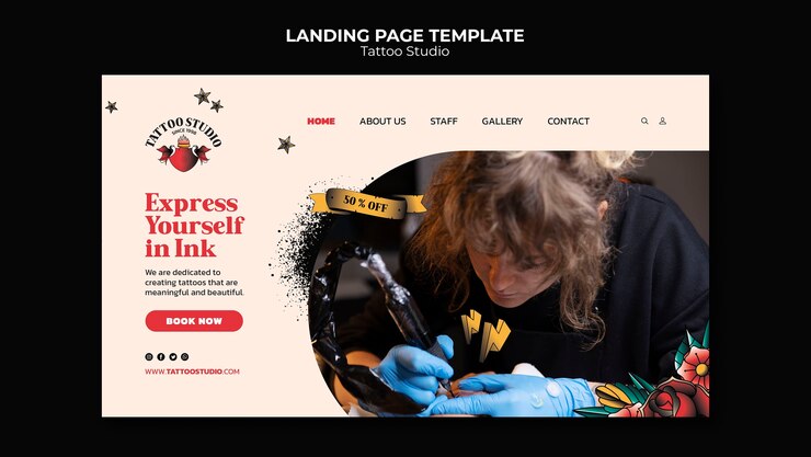 PSD gratuit conception de modèle de page de destination de tatouage