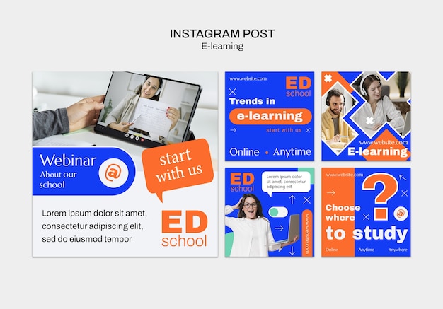 PSD gratuit conception de modèle de publication instagram d'apprentissage en ligne