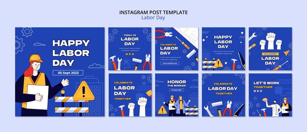 PSD gratuit conception de modèle de publication instagram pour la fête du travail