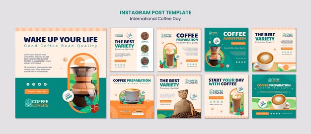 PSD gratuit conception de modèle de publication instagram pour la journée internationale du café au design plat
