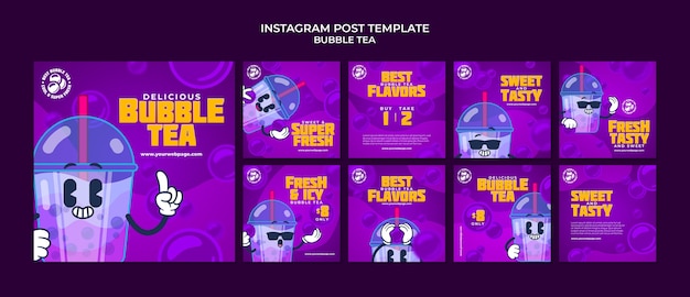 PSD gratuit conception de modèle de publication instagram de thé à bulles