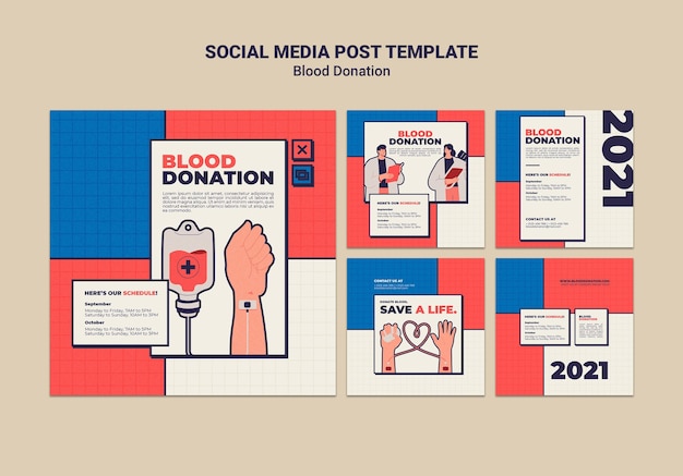 PSD gratuit conception de modèle de publication sur les médias sociaux pour le don de sang
