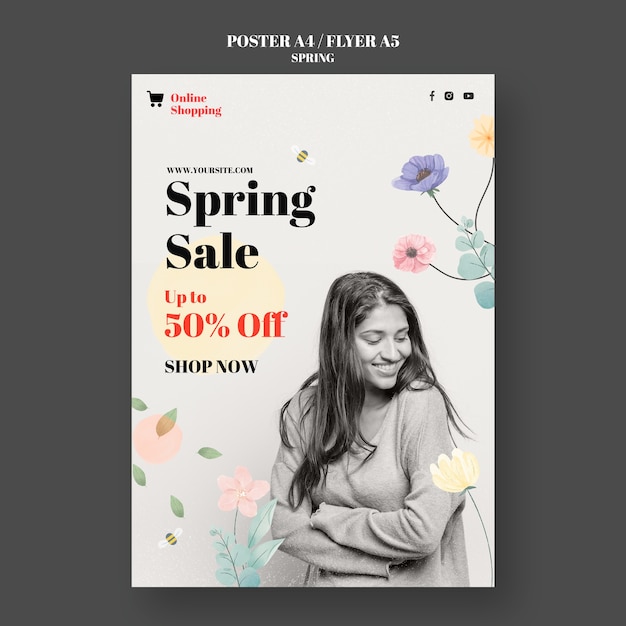 PSD gratuit conception de modèle de vente de printemps floral