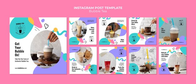 PSD gratuit conception de modèles de publications instagram de thé à bulles