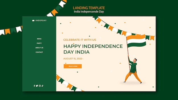 PSD gratuit conception de la page de destination de la fête de l'indépendance de l'inde