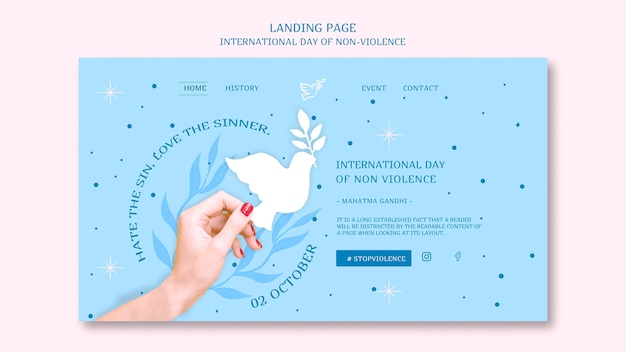 PSD gratuit conception de la page de destination de la journée internationale de la non-violence