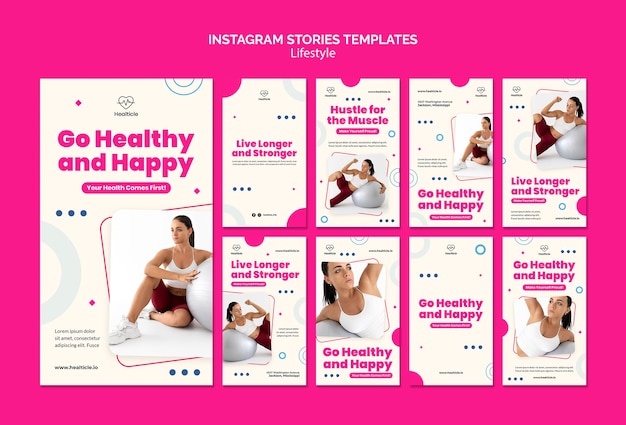 PSD gratuit conception à plat du modèle de style de vie des histoires instagram