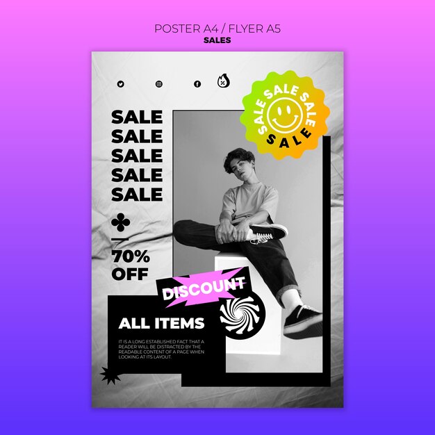Conception à plat d'un modèle d'affiche ou de flyer de vente