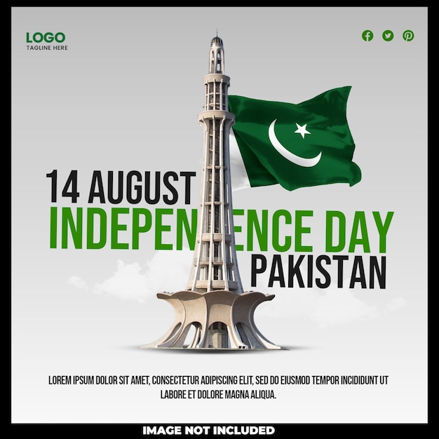 PSD gratuit conception de publication sur les médias sociaux du pakistan joyeux jour de l'indépendance