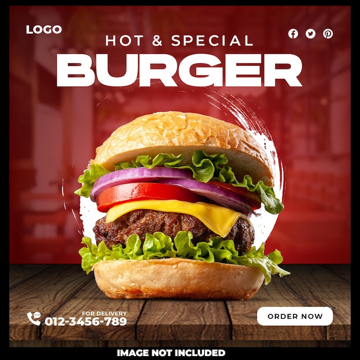 PSD gratuit conception de publication sur les réseaux sociaux burger