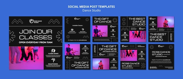 PSD gratuit conception de publications instagram de studio de danse