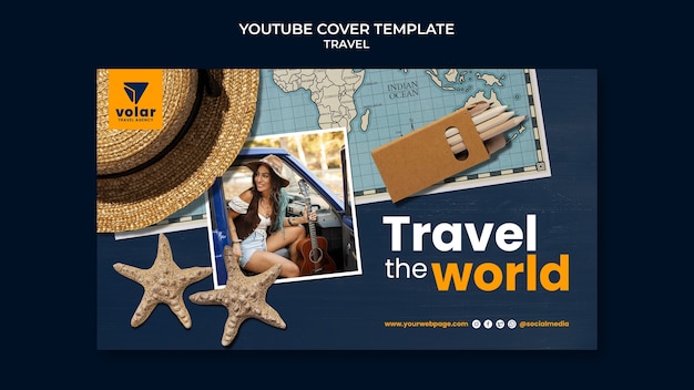 PSD gratuit conception de vignettes youtube de modèle de voyage réaliste