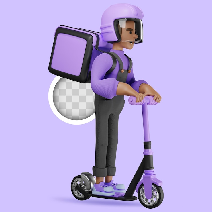 PSD gratuit conduite de personnage de livraison avec illustration 3d de planche à roulettes