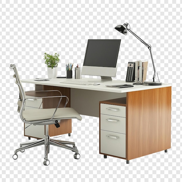 Configuration moderne de l'espace de travail du bureau à domicile avec ordinateur de bureau et chaise