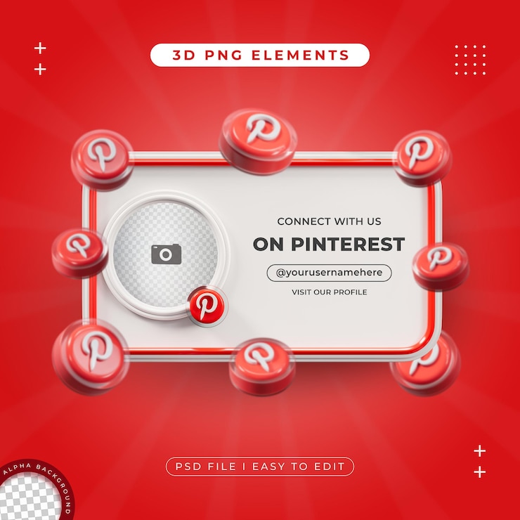 PSD gratuit connectez-vous avec nous sur pinterest profile médias sociaux render 3d isolé pour la composition