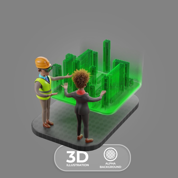 PSD gratuit construction planning with vr visualization 3d illustration