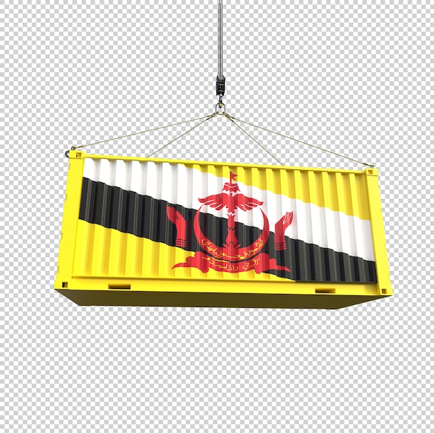 Container D'expédition Avec Drapeau Du Brunei Sur Fond Transparent