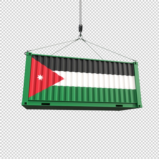 PSD gratuit container d'expédition avec drapeau jordanien sur fond transparent