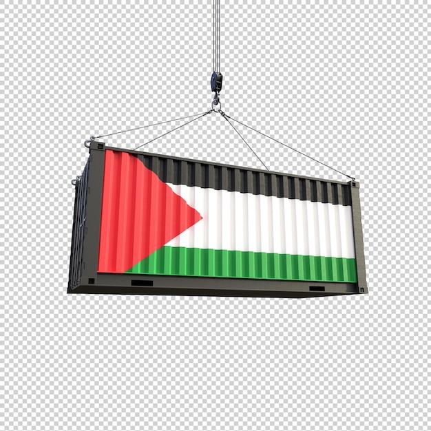 Container D'expédition Avec Drapeau Palestinien Sur Fond Transparent