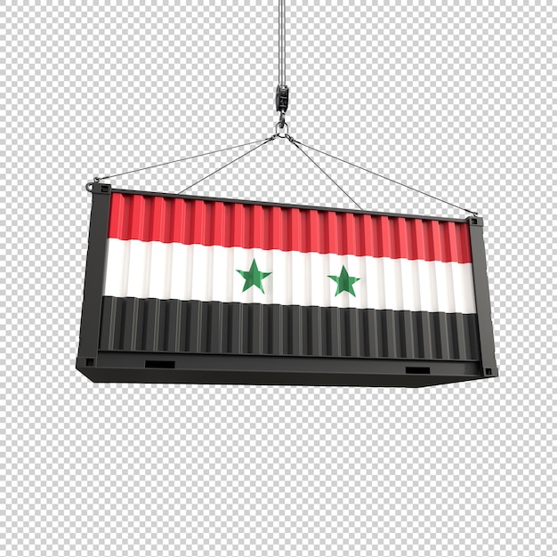 PSD gratuit container d'expédition avec drapeau syrien sur fond transparent