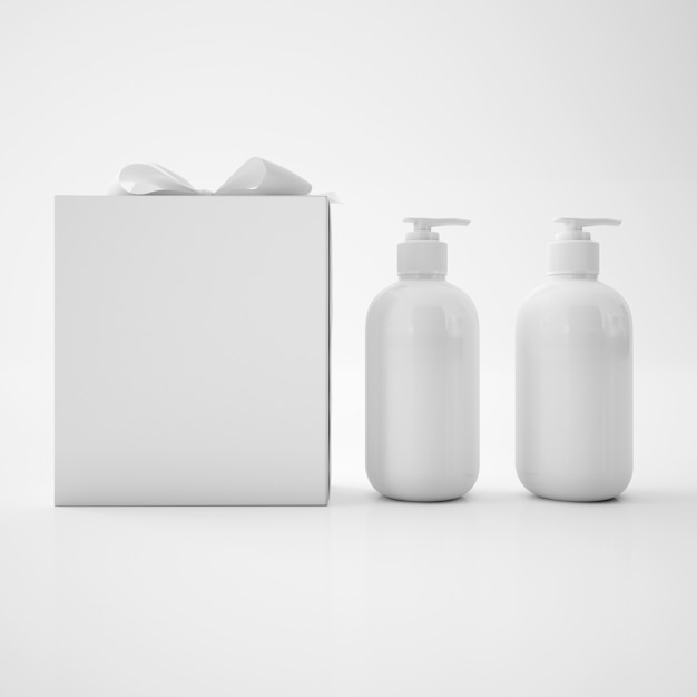 Conteneurs de savon blanc et boîte blanche avec noeud