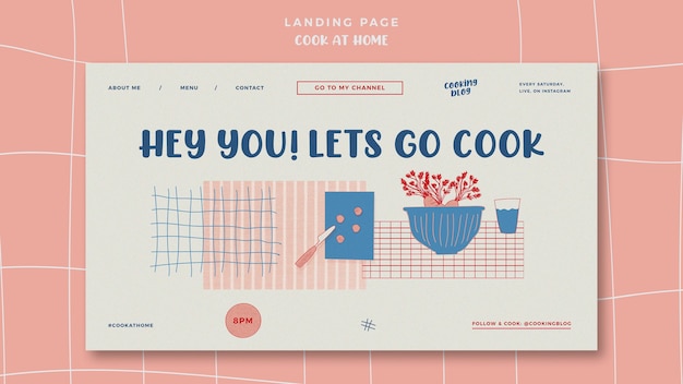 PSD gratuit cook at home landing page avec illustration