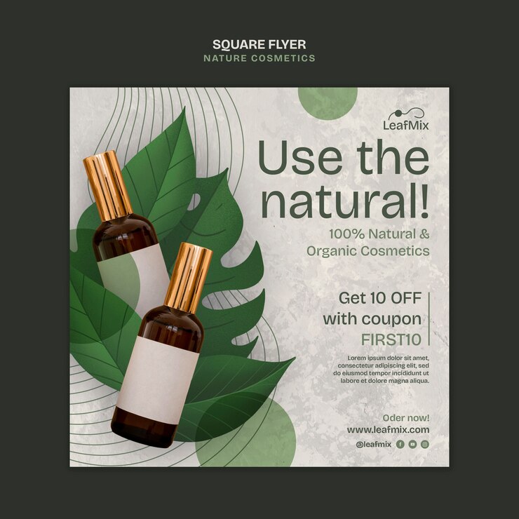 PSD gratuit cosmétiques naturels flyer carré