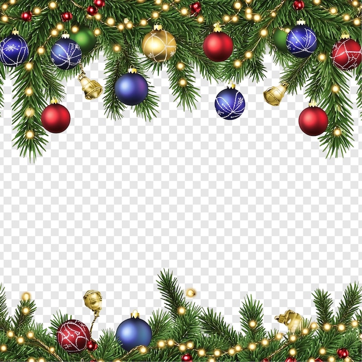 PSD gratuit une couronne ornementale de noël avec des boules, des lumières et des cloches