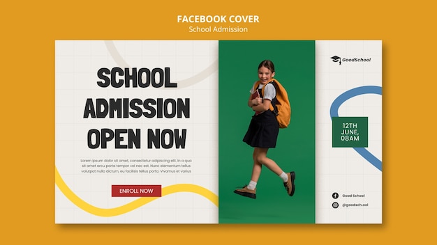 PSD gratuit couverture facebook d'admission à l'école de design plat