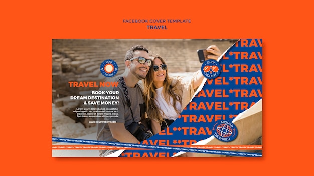 PSD gratuit couverture facebook d'aventure de voyage design plat