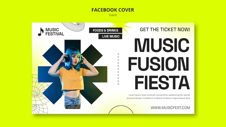 PSD gratuit couverture facebook de l'événement musical géométrique