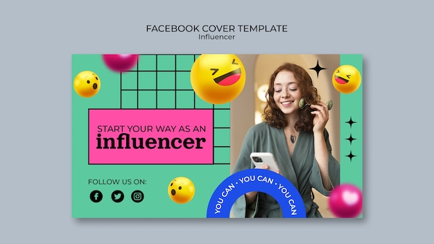 PSD gratuit couverture facebook influenceuse emoji réaliste